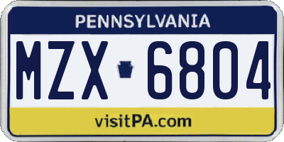 PA license plate MZX6804