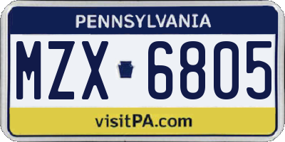 PA license plate MZX6805