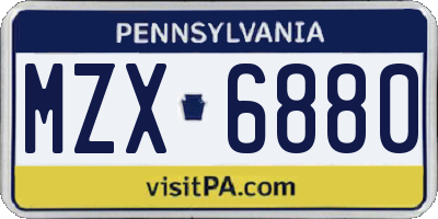 PA license plate MZX6880