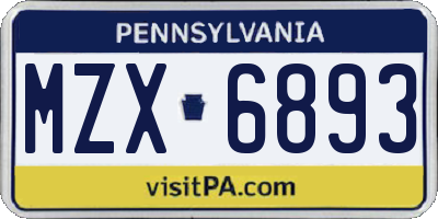 PA license plate MZX6893