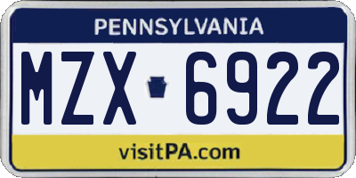 PA license plate MZX6922