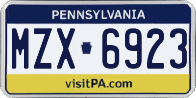 PA license plate MZX6923