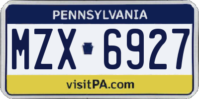 PA license plate MZX6927