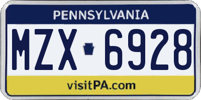 PA license plate MZX6928