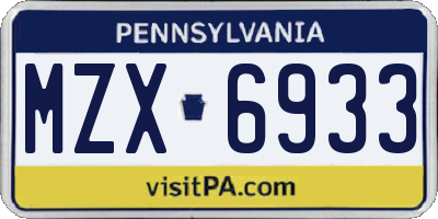 PA license plate MZX6933