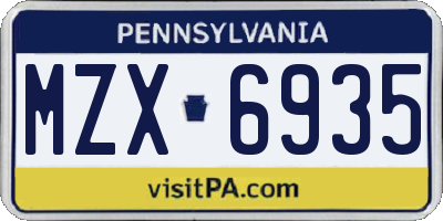 PA license plate MZX6935