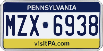 PA license plate MZX6938