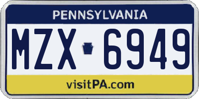 PA license plate MZX6949