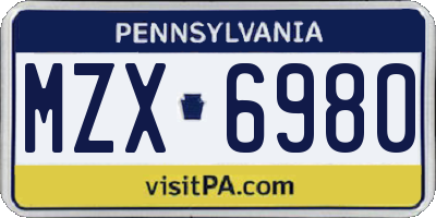 PA license plate MZX6980