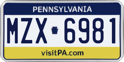 PA license plate MZX6981