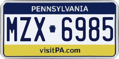 PA license plate MZX6985