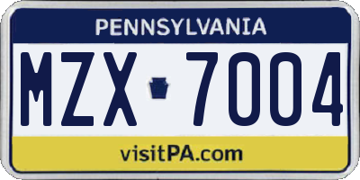 PA license plate MZX7004