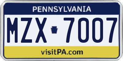 PA license plate MZX7007