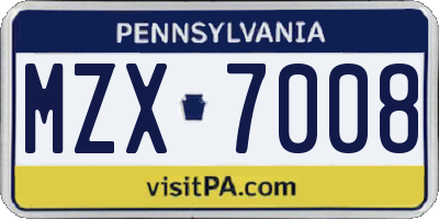 PA license plate MZX7008