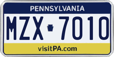 PA license plate MZX7010