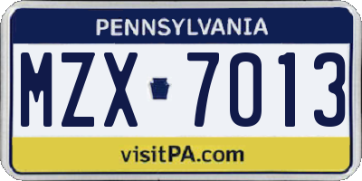 PA license plate MZX7013