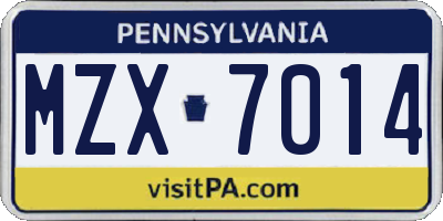 PA license plate MZX7014