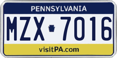 PA license plate MZX7016