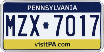 PA license plate MZX7017