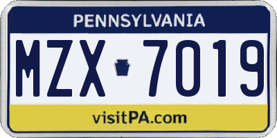 PA license plate MZX7019
