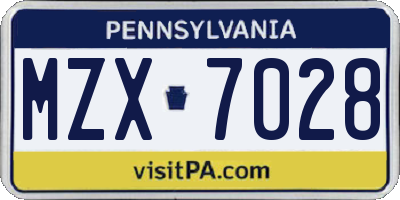 PA license plate MZX7028