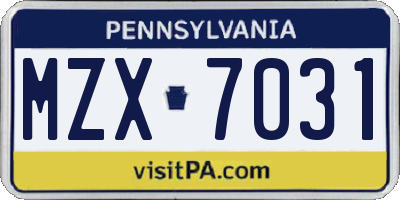 PA license plate MZX7031