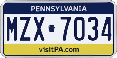 PA license plate MZX7034