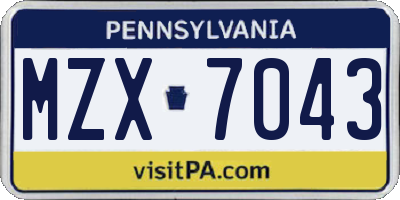 PA license plate MZX7043