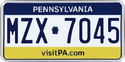 PA license plate MZX7045