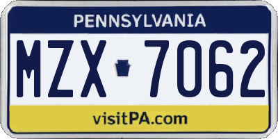 PA license plate MZX7062