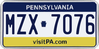PA license plate MZX7076