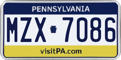 PA license plate MZX7086
