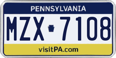 PA license plate MZX7108