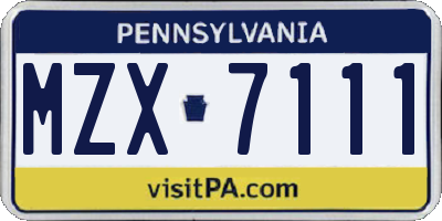 PA license plate MZX7111