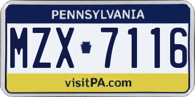 PA license plate MZX7116