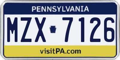 PA license plate MZX7126