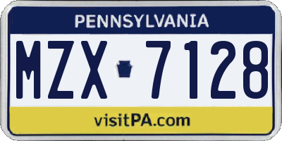 PA license plate MZX7128