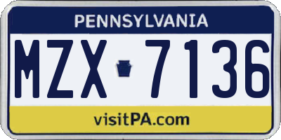 PA license plate MZX7136