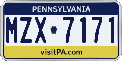 PA license plate MZX7171