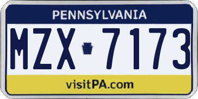 PA license plate MZX7173
