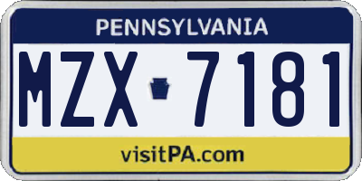 PA license plate MZX7181