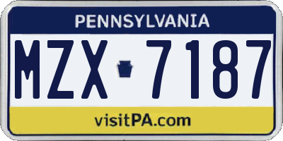 PA license plate MZX7187