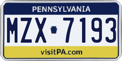 PA license plate MZX7193