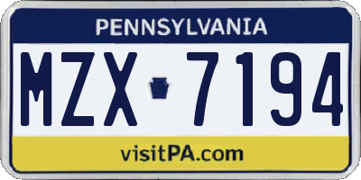 PA license plate MZX7194