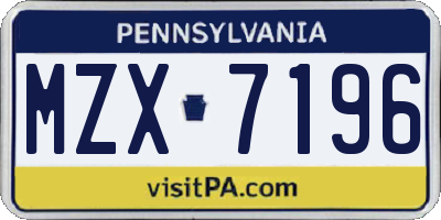 PA license plate MZX7196