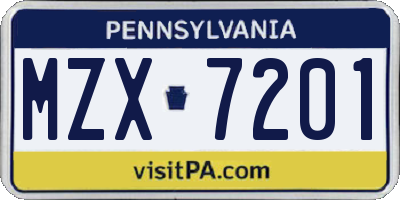 PA license plate MZX7201