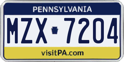PA license plate MZX7204