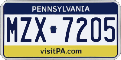 PA license plate MZX7205