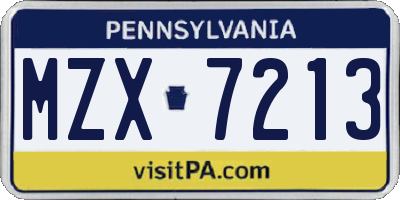 PA license plate MZX7213