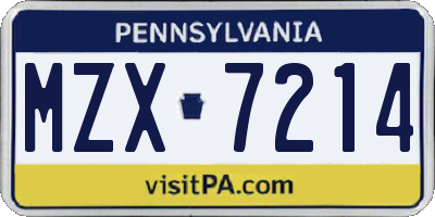 PA license plate MZX7214